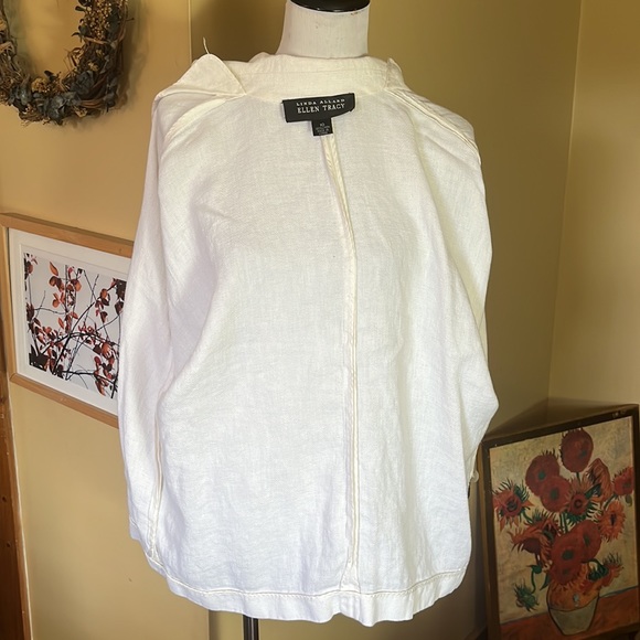 ELLEN TRACY Size 10 Buttonfront Soft Relaxed Blazer 100% Linen LagenLook casual - Picture 8 of 13